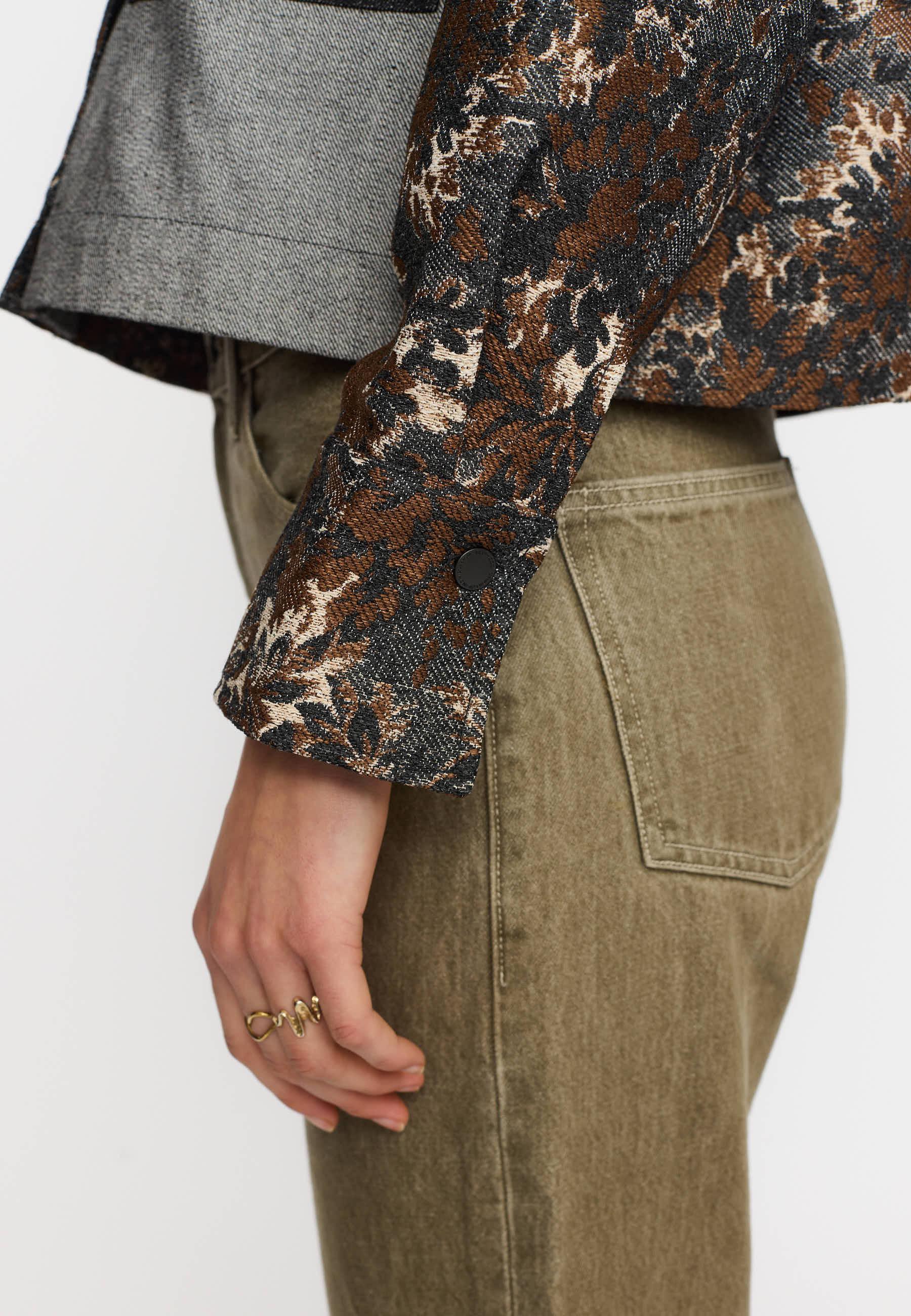 Selfhood Cropped Shirt Damen Jacquard Denim Overshirt Jacke schwarz